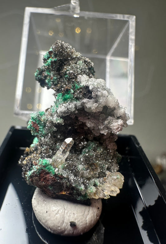 Druzy Quartz w/ malachite & Hydrozincite