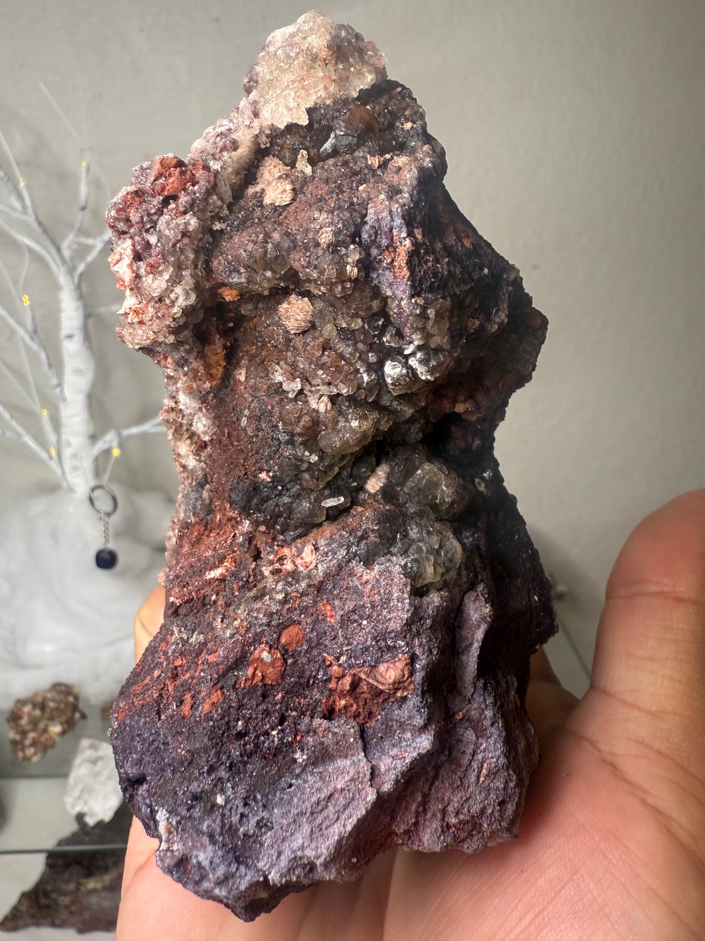 Large purple Fluorite with DT Quartz, calcite & Kutnohorite