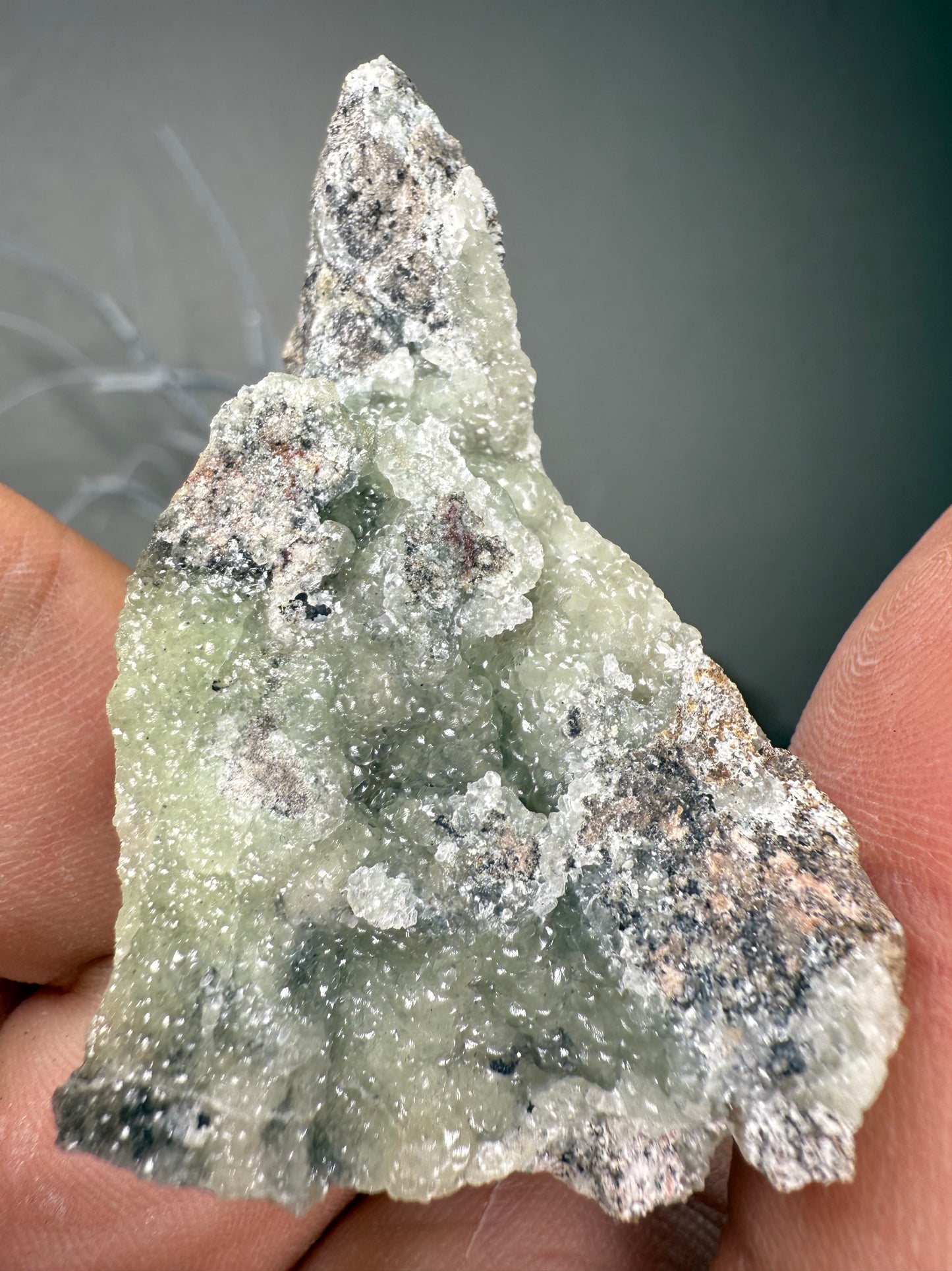Green druzy Smithsonite with goethite