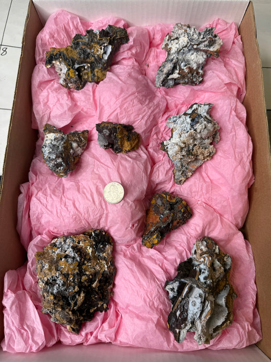 Goethite with Calcite & Aragonite 8 pieces Flat