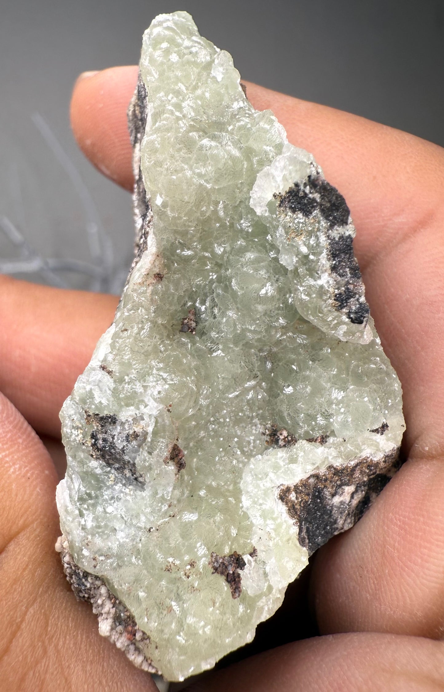 Green druzy Smithsonite with goethite