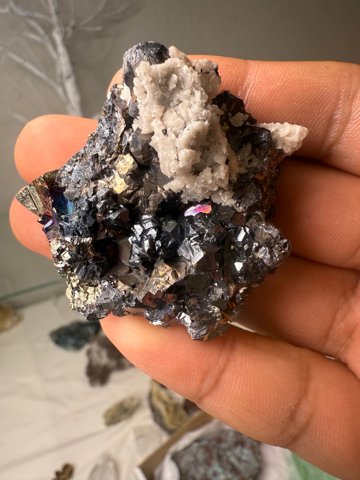 Sphalerite with Iridescent Pyrite & calcite
