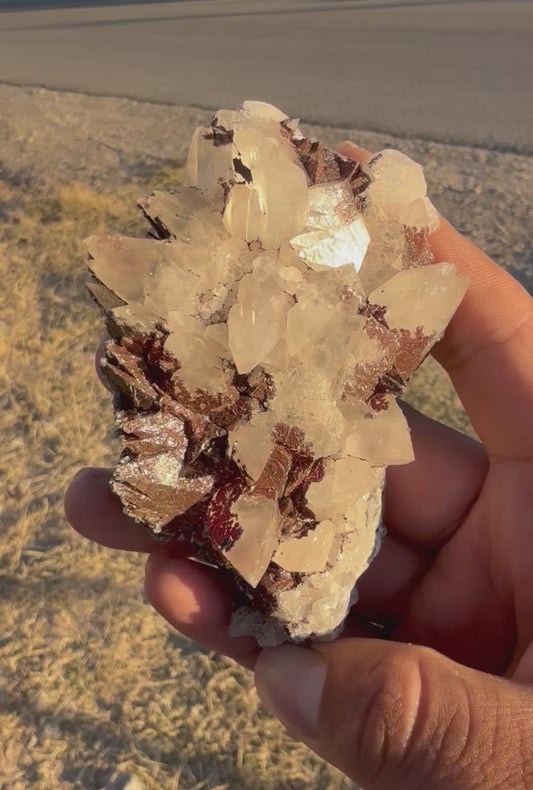 Scalenohedral calcite with iron, Hematite & selenite