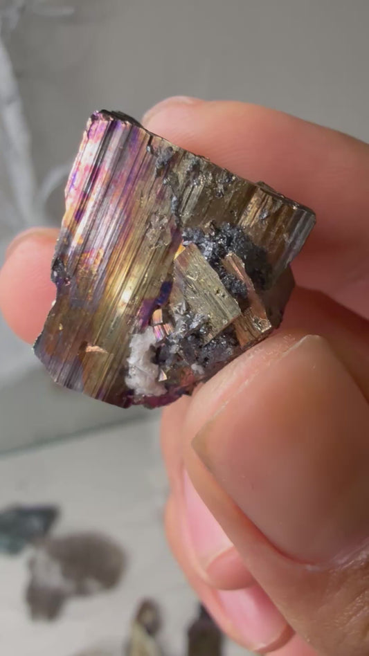 Naica Iridescent pyrite with calcite