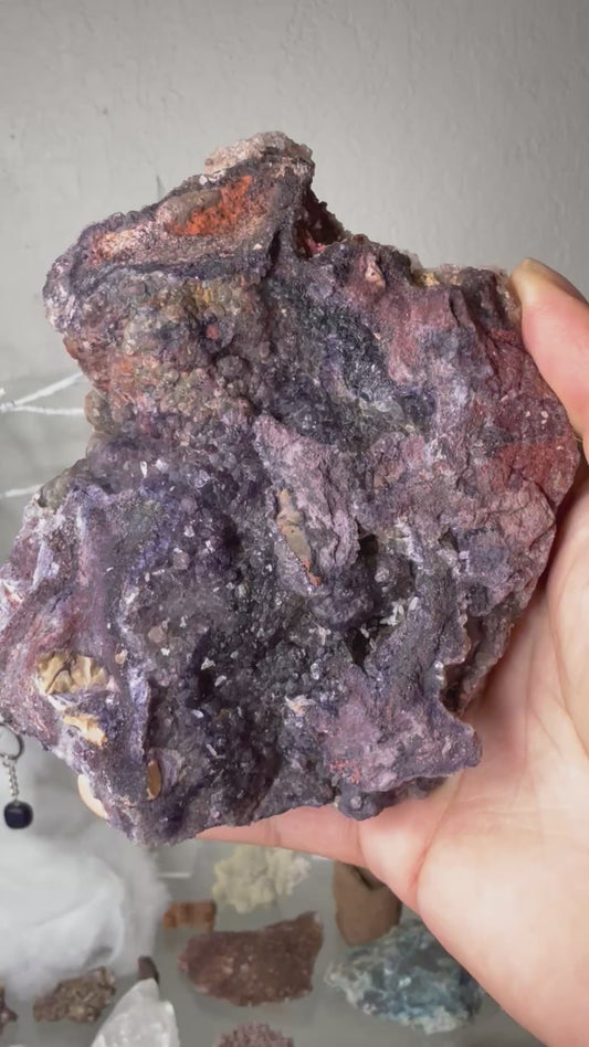 Large purple Fluorite with DT Quartz, calcite & Kutnohorite