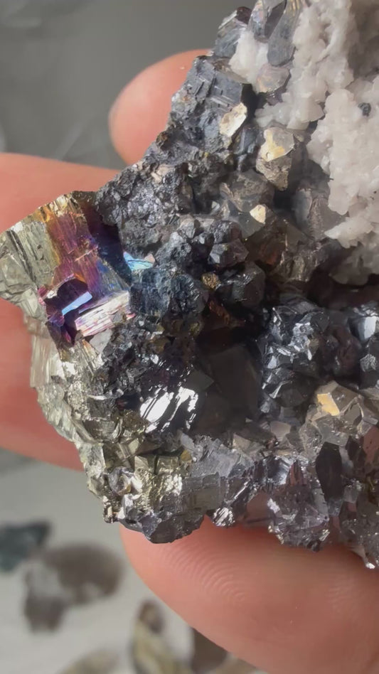 Sphalerite with Iridescent Pyrite & calcite